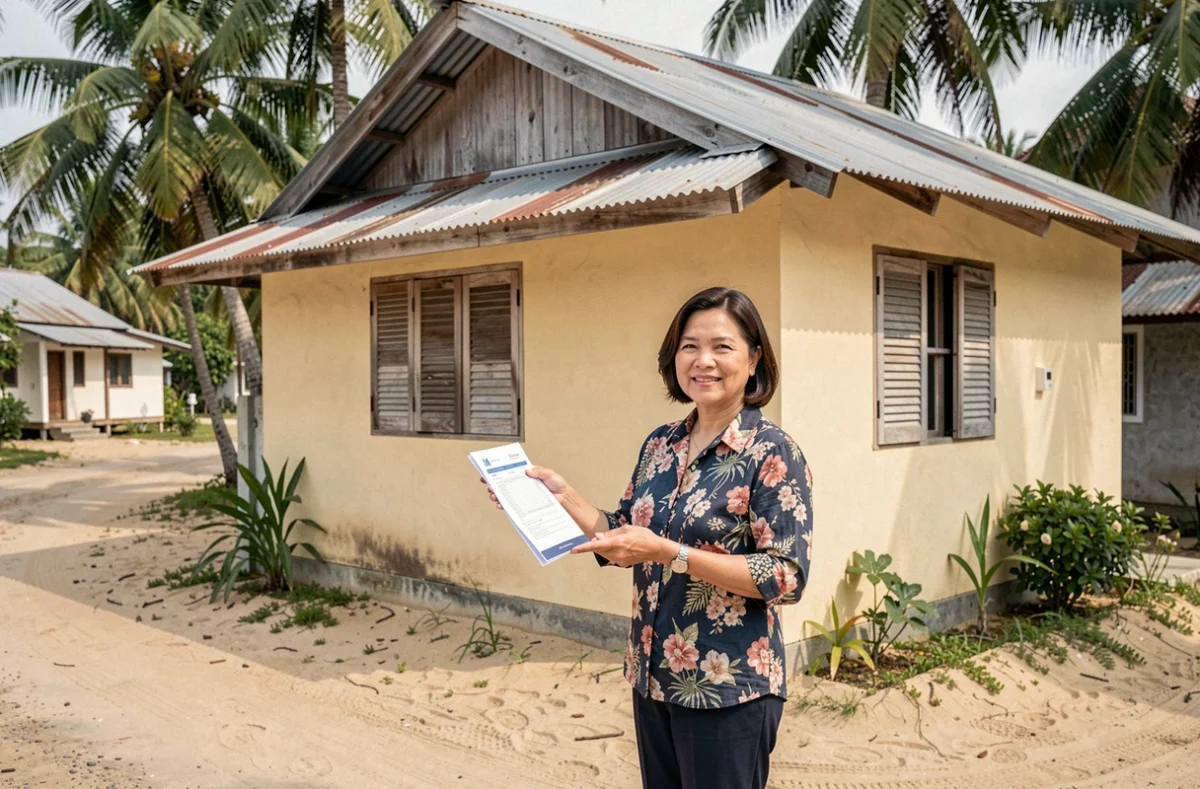 Agent immobilier thaïlandaise présentant une maison bord de mer abordable à vendre en Thaïlande