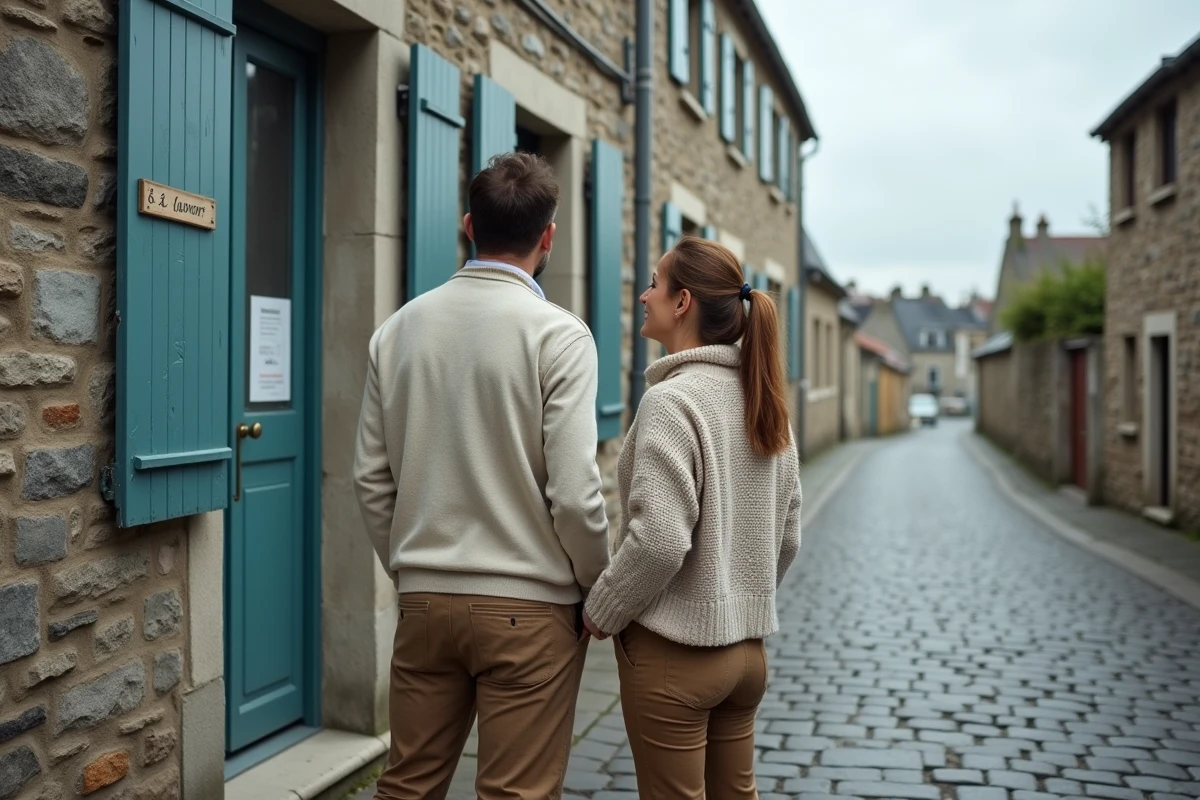 Couple de particuliers devant un appartement à louer dans la Ville Close de Concarneau en Bretagne