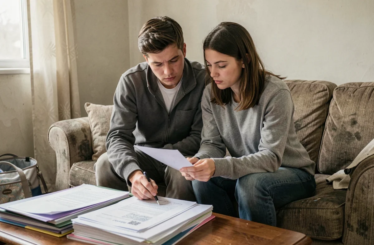 Couple examinant ensemble les documents pour une demande de logement social