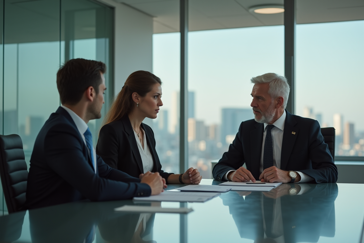 Jeune femme professionnelle écoute avocat en réunion