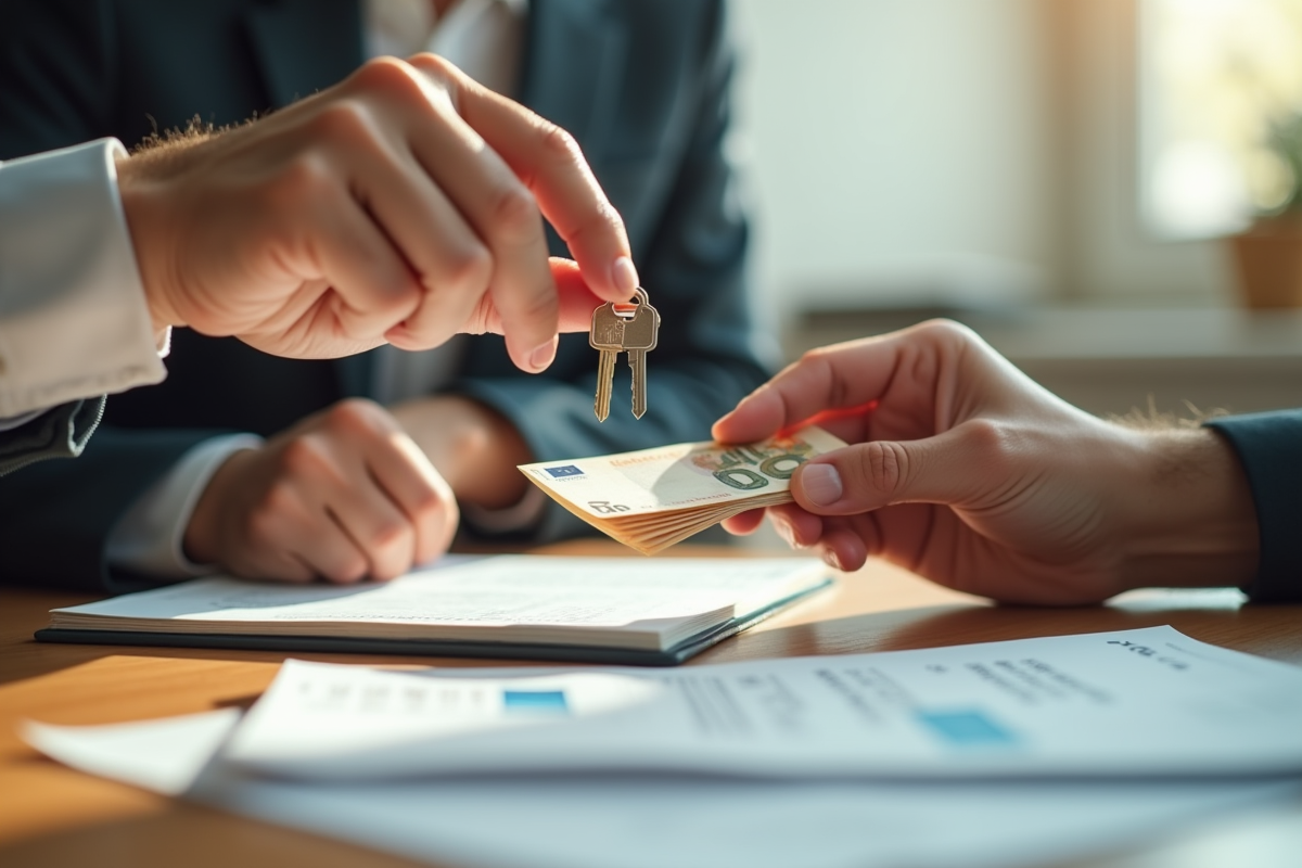 Main échangeant une clé de maison et des billets d