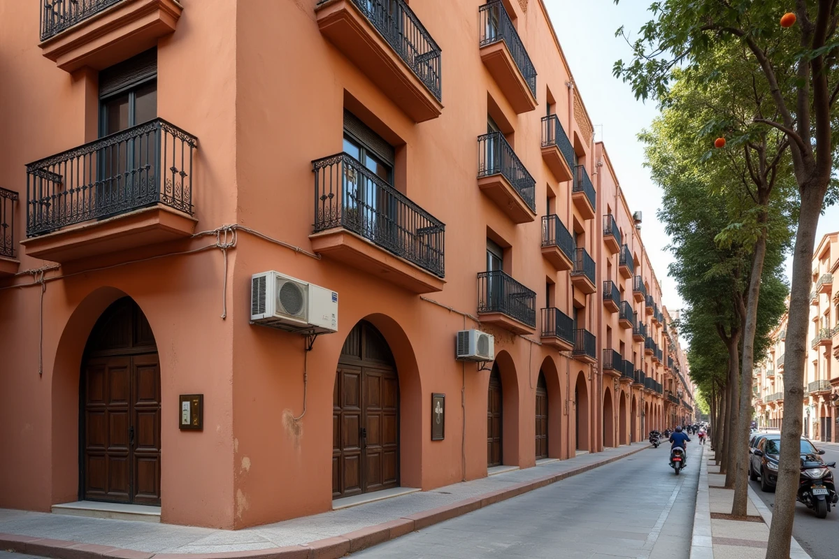 Façade d'immeuble résidentiel abordable à vendre dans le quartier Guéliz de Marrakech avec charges de copropriété faibles