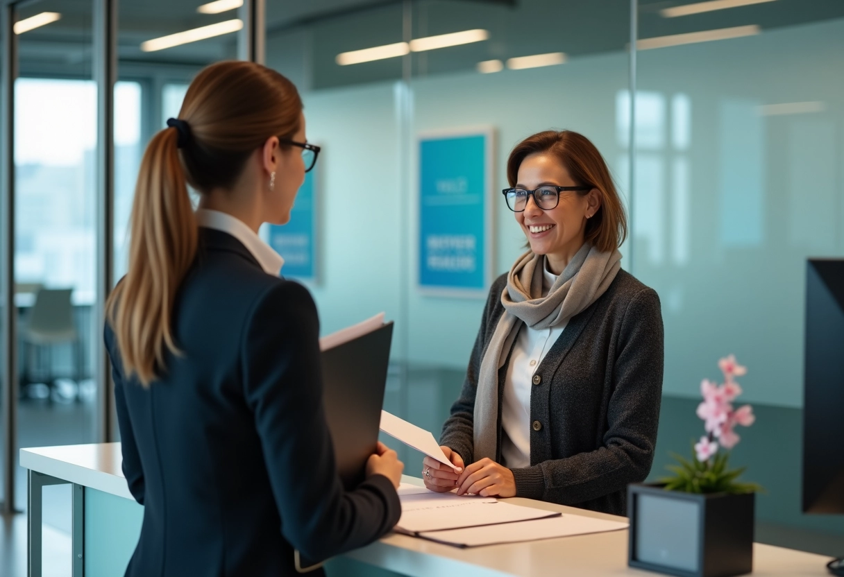 Femme discutant avec agent dans un bureau moderne