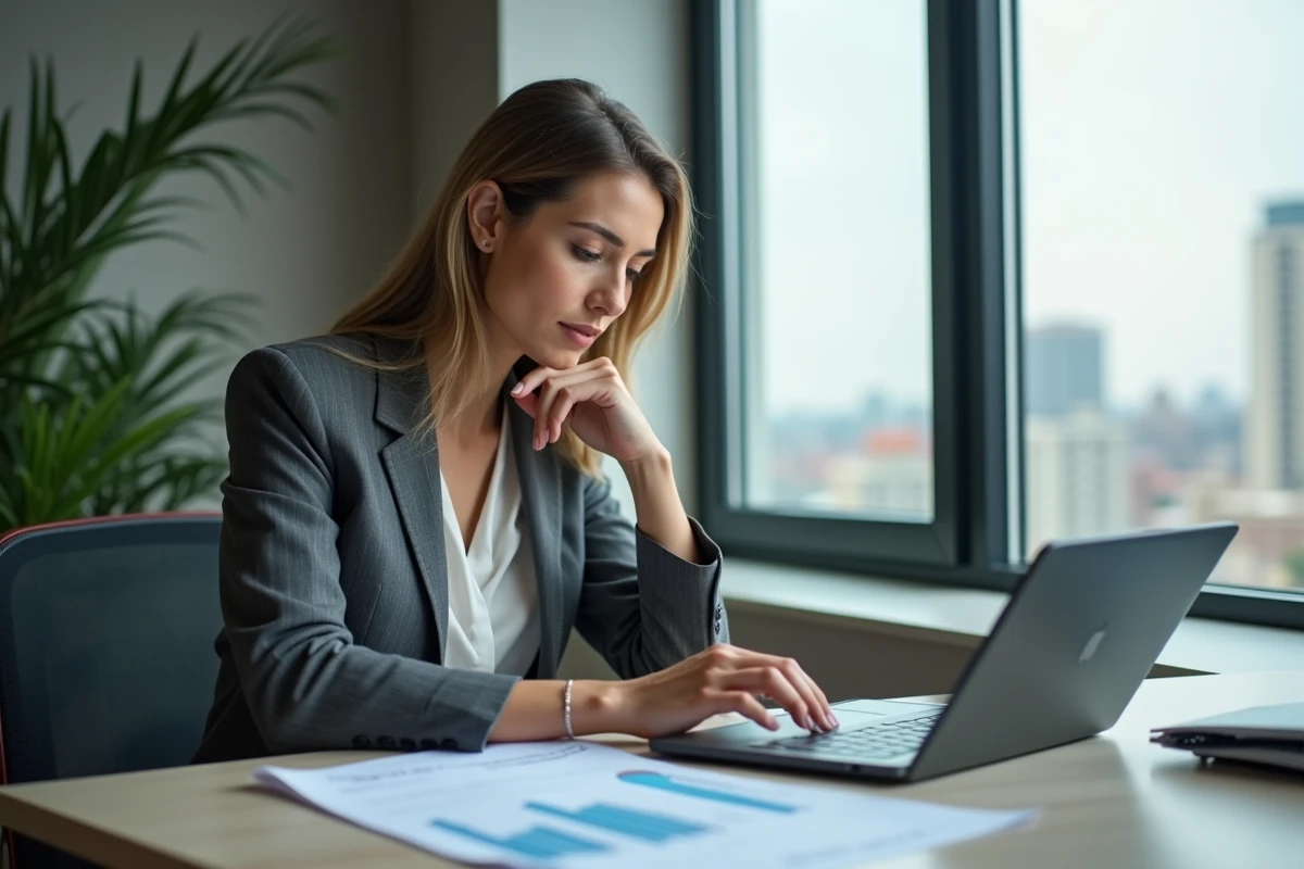 Femme d affaires en bureau professionnel examinant des documents