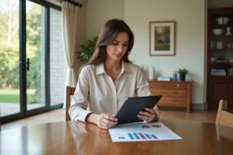 Femme d'affaires avec tablette dans un salon lumineux