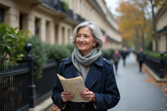 Femme en trench et écharpe sur rue résidentielle à NogentsurMarne