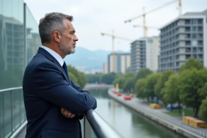 Homme d'affaires regardant un chantier à Grenoble