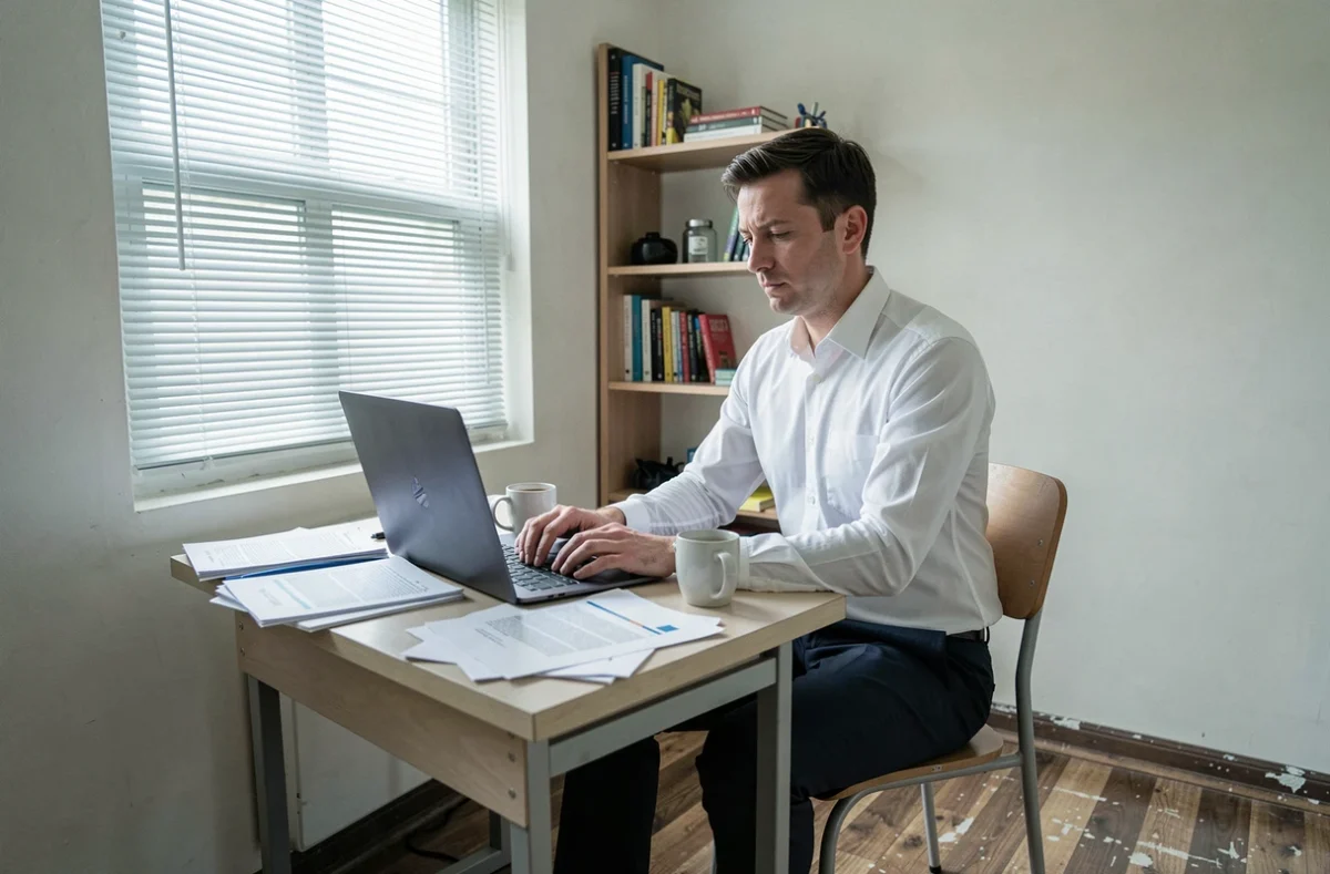 Homme travaillant sur sa demande de logement social devant un ordinateur portable