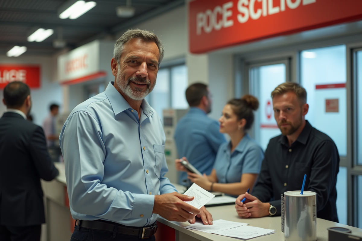 Homme déposant une lettre au guichet d