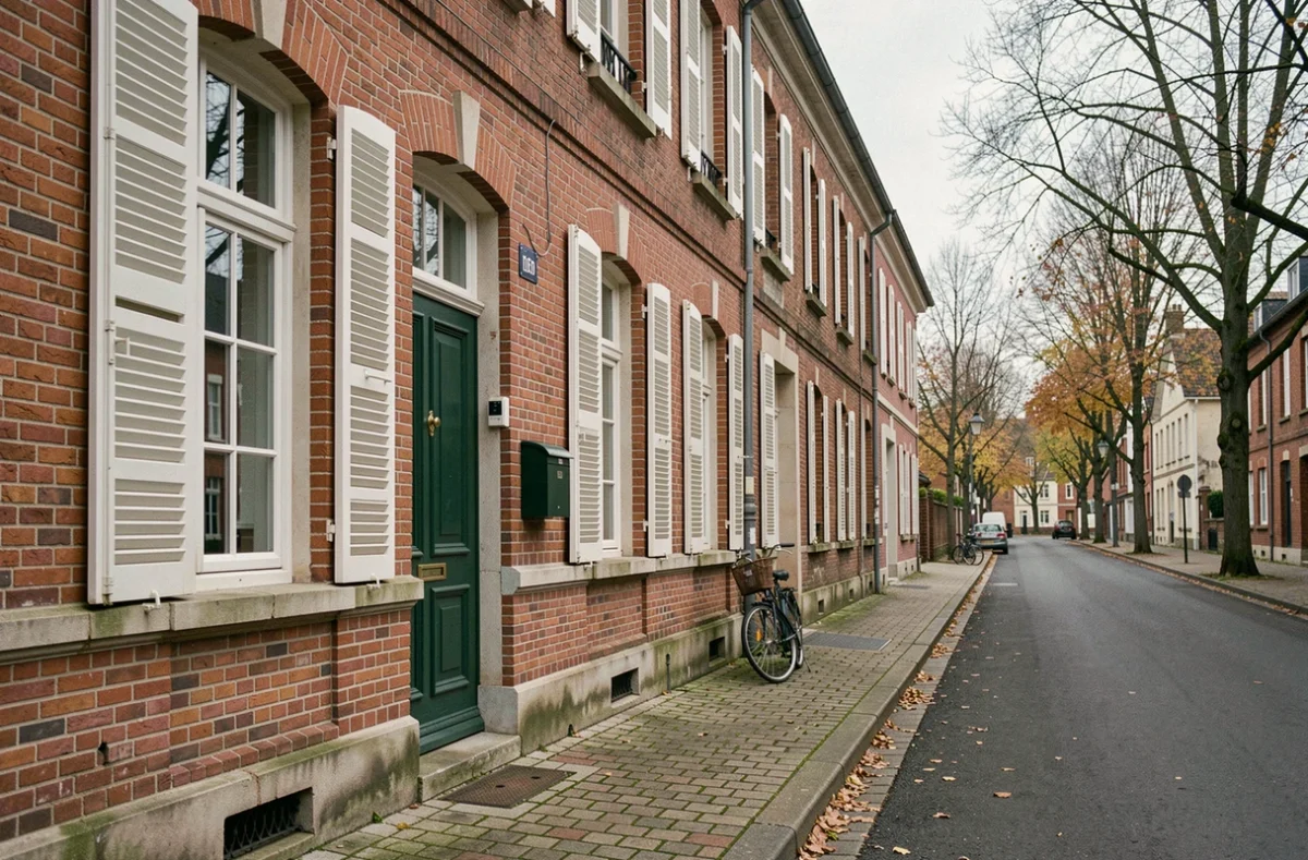 Façade d'un immeuble résidentiel typique en briques rouges à Saint-Quentin représentant un logement à assurer