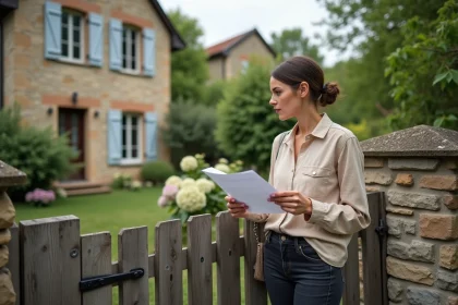 Femme visitant une maison à louer avec jardin en Normandie dans l'Eure (département 27)