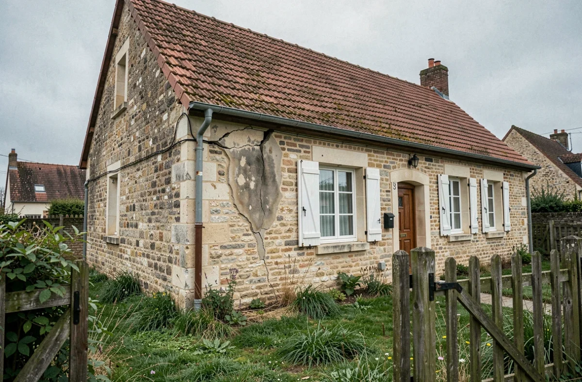 Maison en pierre avec dommages visibles illustrant l'importance d'une assurance habitation tous risques