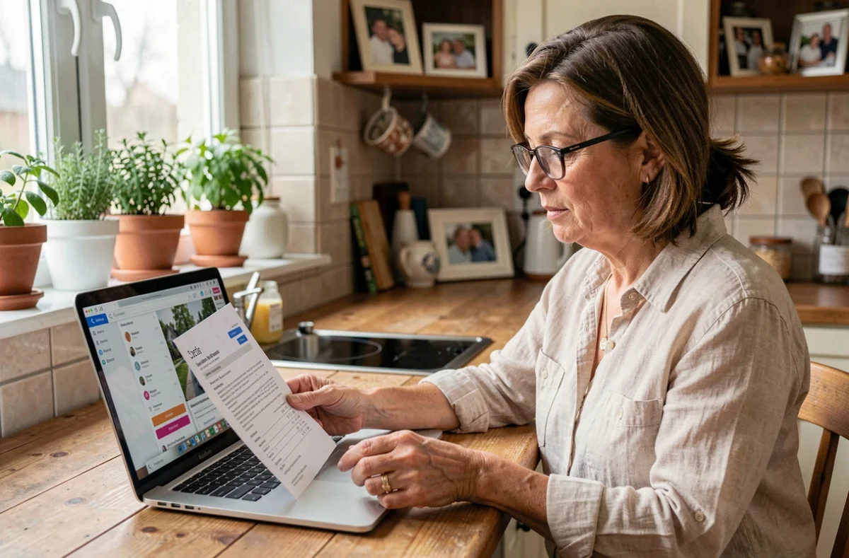 Propriétaire femme vérifiant les documents légaux pour louer une chambre chez soi à la maison