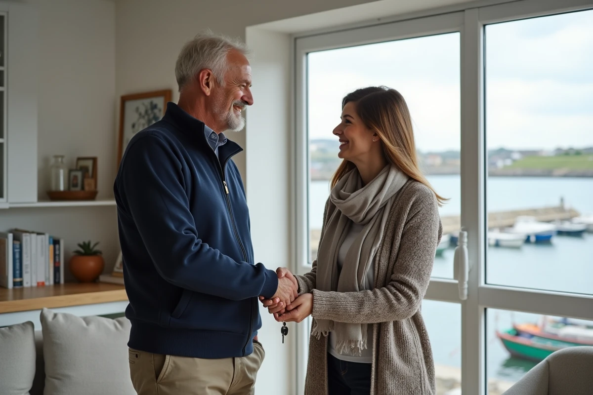 Remise des clés d'un appartement en location entre particuliers à Concarneau avec vue sur le port